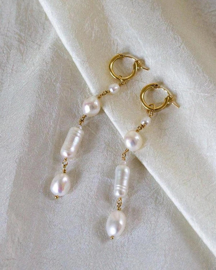 Pearl Hoop Drop Earrings | Gold Fill or Sterling Silver