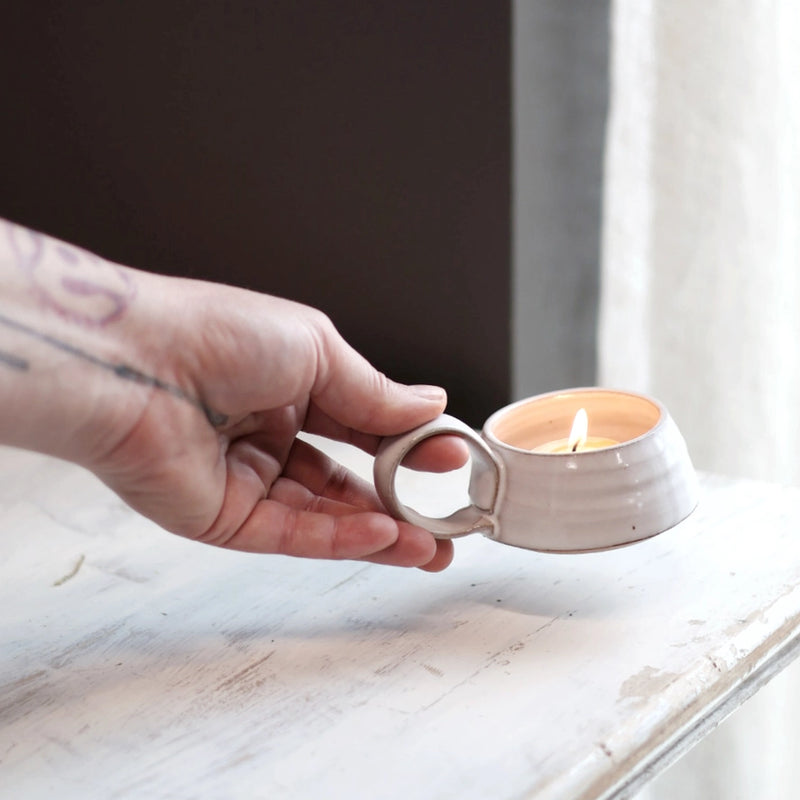 Wheel-Thrown Tea Light Holder | Stoneware | White, Cream, or Black