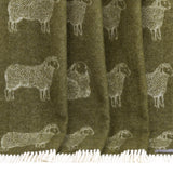 Sheep Mossy Green Pure Wool Throw | 51" x 75"