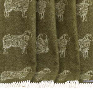 Sheep Mossy Green Pure Wool Throw | 51" x 75"