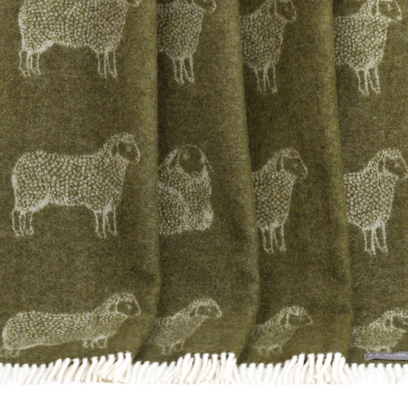Sheep Mossy Green Pure Wool Throw | 51" x 75"