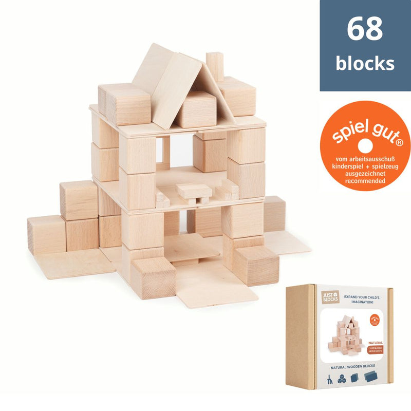 Just Blocks BASIC Medium | 68 natural wooden blocks — house build