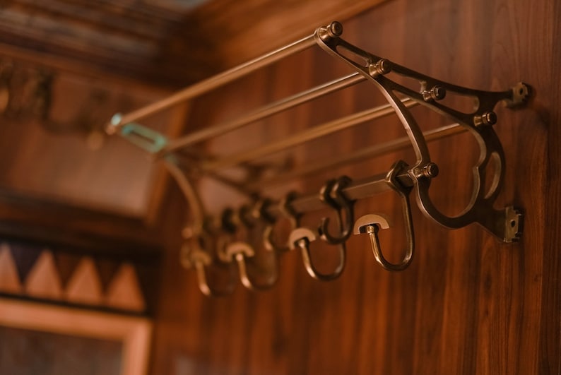 Brass Train-Style Wall Coat Rack | 8 Hooks