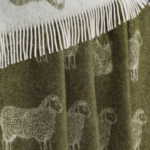 Sheep Mossy Green Pure Wool Throw | 51" x 75"