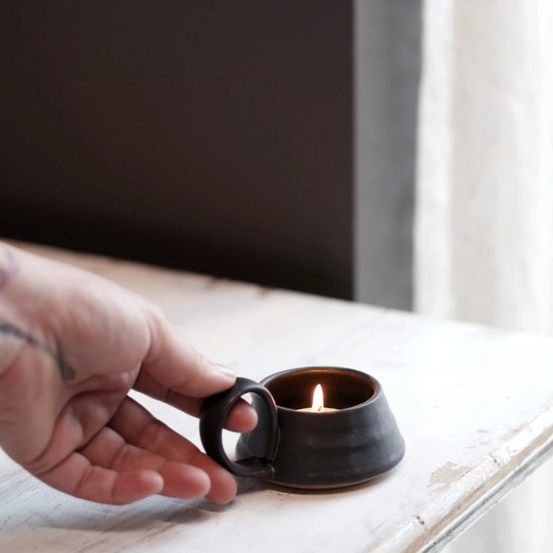 Wheel-Thrown Tea Light Holder | Stoneware | White, Cream, or Black
