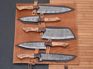 Handmade | Damascus Steel Kitchen Knife Set | 5 Piece