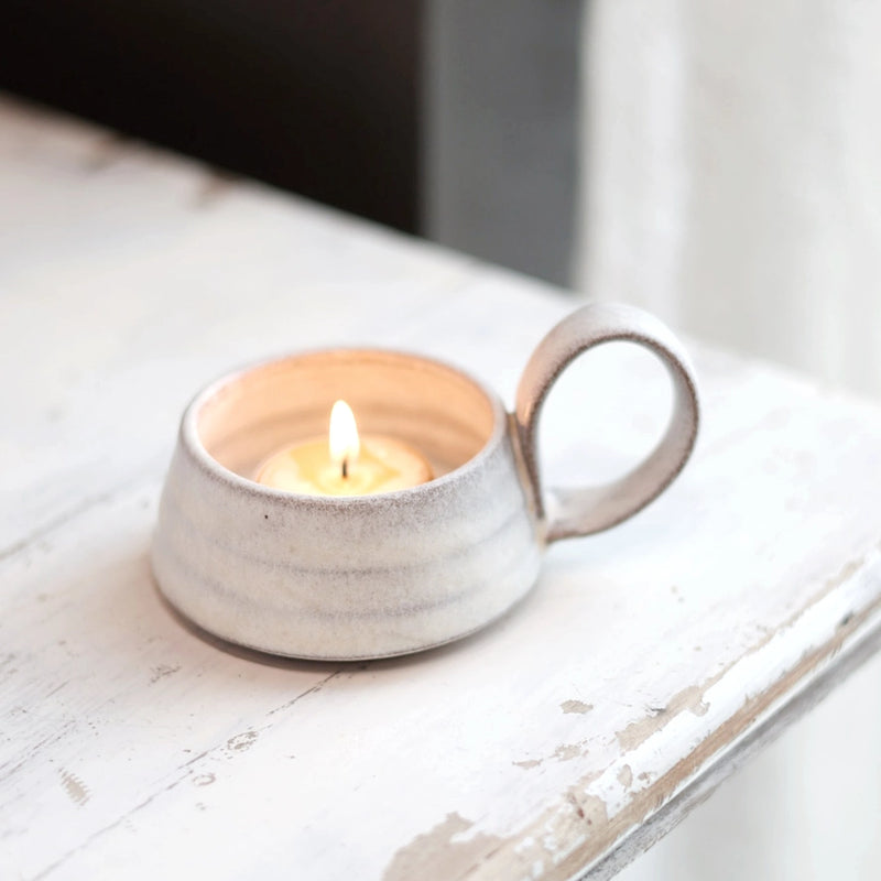 Wheel-Thrown Tea Light Holder | Stoneware | White, Cream, or Black