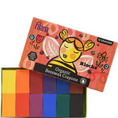 Filana Organic Beeswax Block Crayons | 12 Classic Colors | Made with 20%+ Certified Organic Beeswax