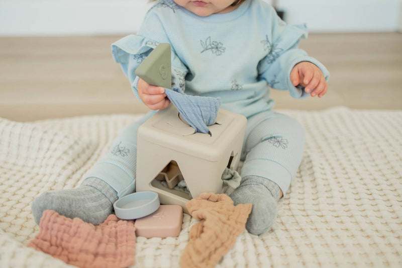 Silicone Shape Sorter with Muslin Cloths | BPA-Free Toy