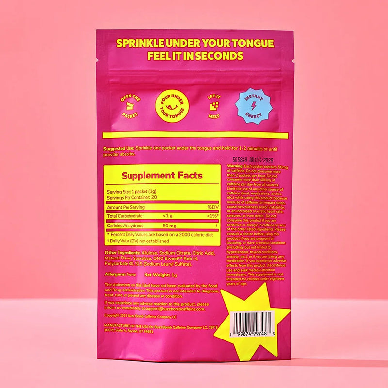 Lemon Drop Caffeine Powder | 50mg Per Stick | 20 Count