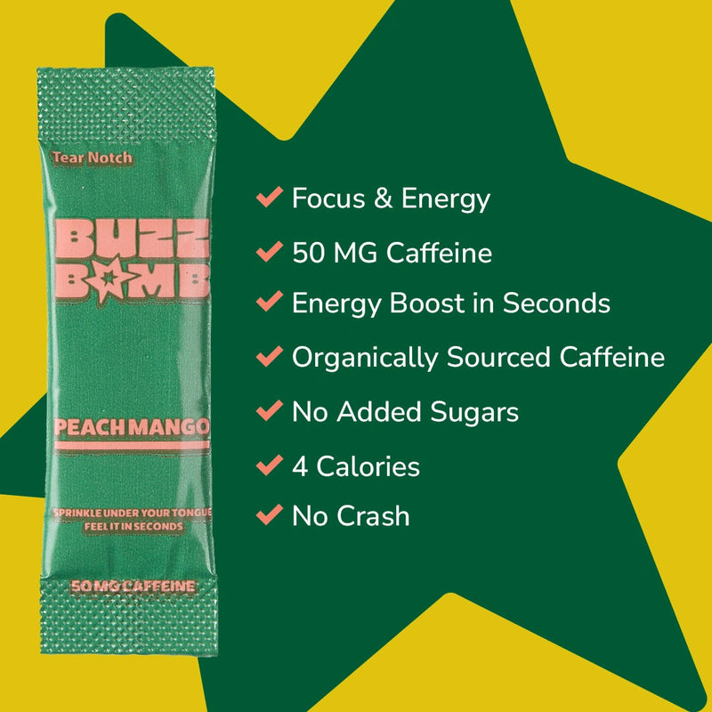 Buzz Bomb Caffeine Sticks | Peach Mango | 20-Pack