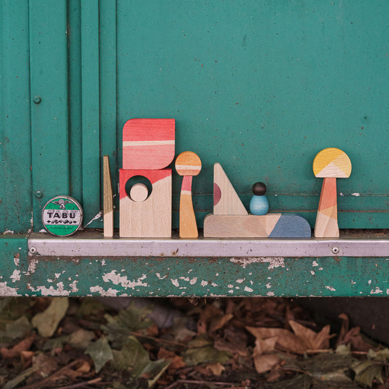 Grapat Happy Place pieces arranged on a green ledge