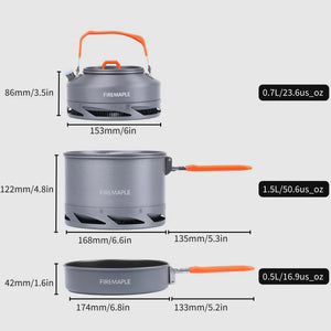 Feast Heat-Exchanger Camp Cookset | Fire Maple | 1.5L Pot, 0.7L Kettle, Frying Pan