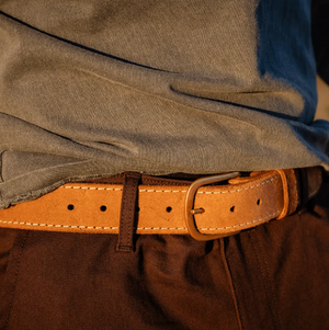 Roughout Leather Work Belt | Brown | Brass Buckle | Nicks x Devium