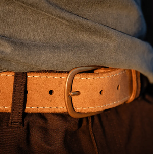 Roughout Leather Work Belt | Brown | Brass Buckle | Nicks x Devium