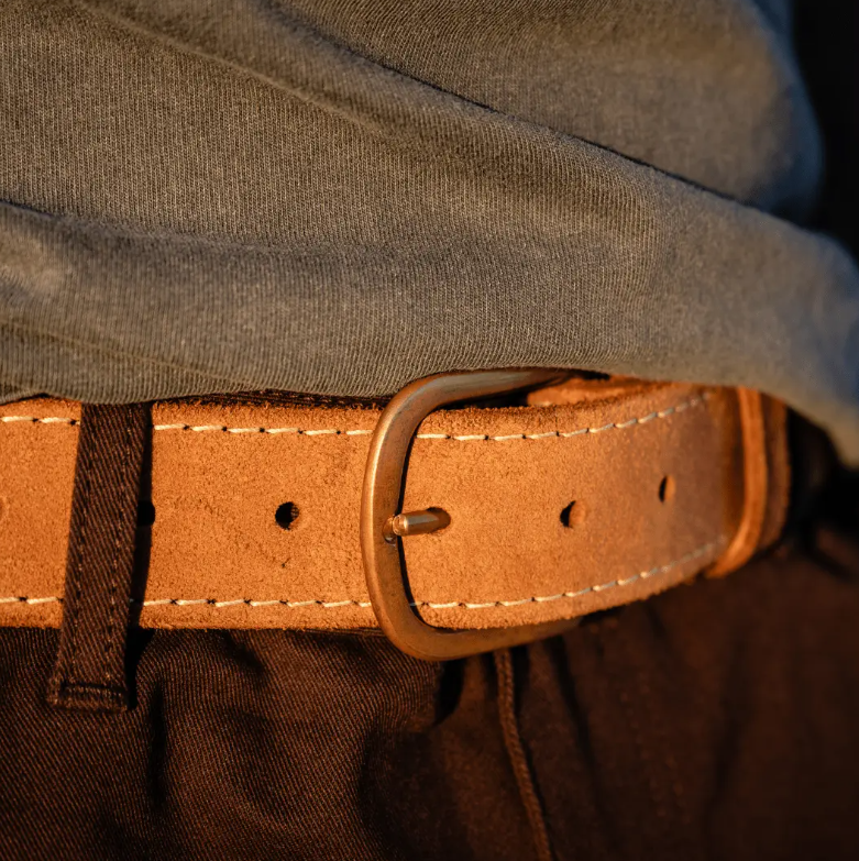 Roughout Leather Work Belt | Brown | Brass Buckle | Nicks x Devium