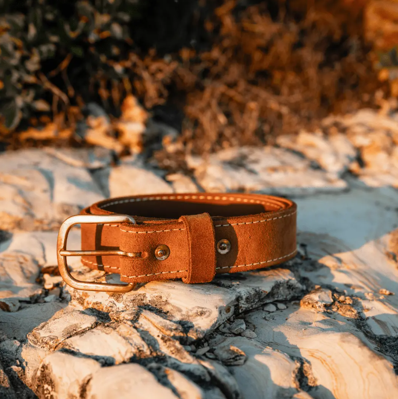 Roughout Leather Work Belt | Brown | Brass Buckle | Nicks x Devium