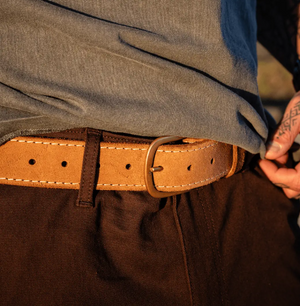 Roughout Leather Work Belt | Brown | Brass Buckle | Nicks x Devium