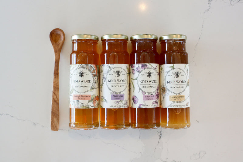 Four Rare Single-Source Honeys | Gift Bundle with Hardwood Spoon