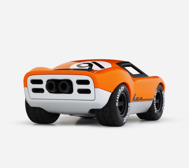 Playforever Ken Gibson orange endurance racer, rear three-quarter