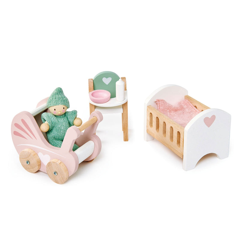 Nursery Set for Dolls House | 1:12 Scale | Traditional Cot, High Chair, Pram