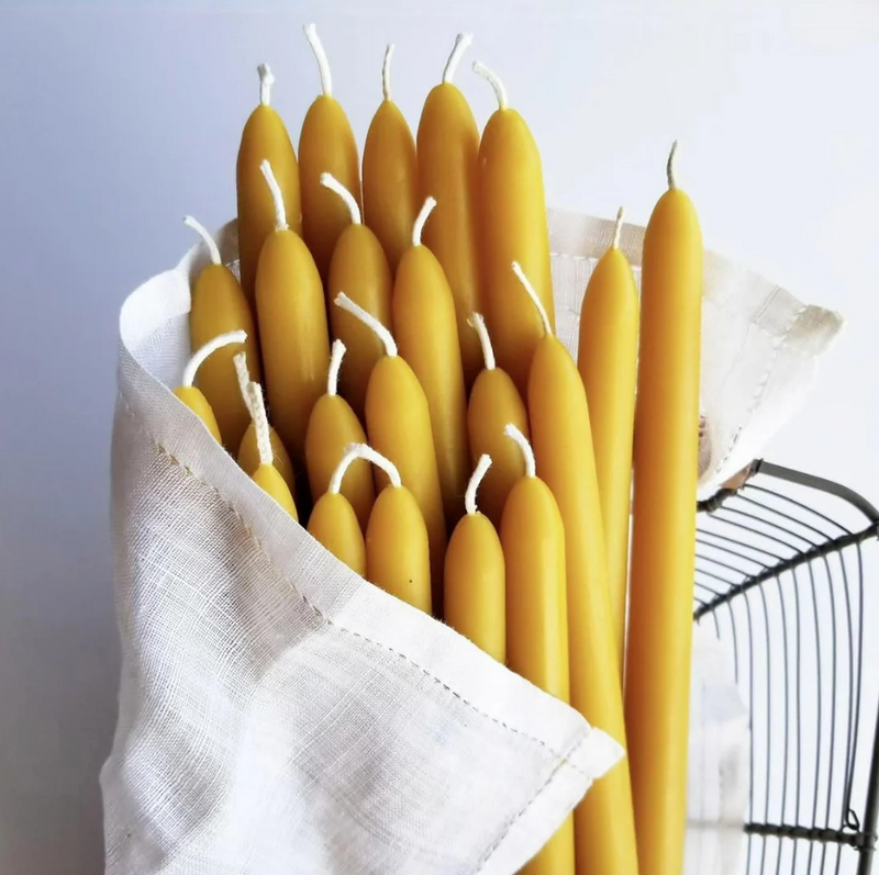 12" Beeswax Taper Candles | Hand-Fluted Base | 4-Pack or Dozen