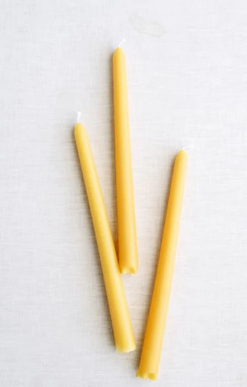 12" Beeswax Taper Candles | Hand-Fluted Base | 4-Pack or Dozen
