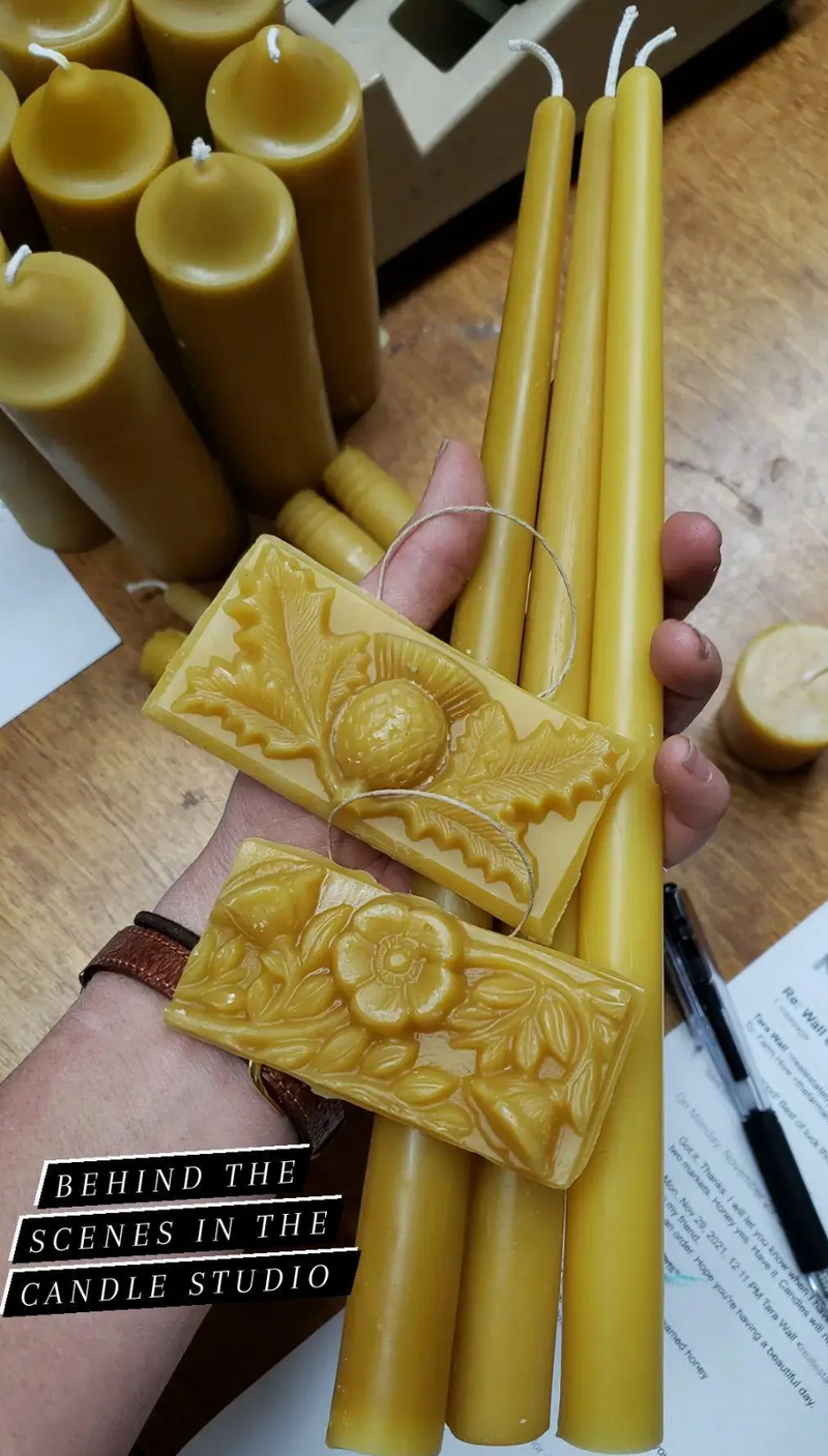 12" Beeswax Taper Candles | Hand-Fluted Base | 4-Pack or Dozen