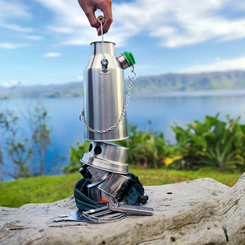 Kelly Kettle Trekker Stainless Steel Kit | 20oz Kettle, Cook Set & Hobo Stove | Solo Camping System