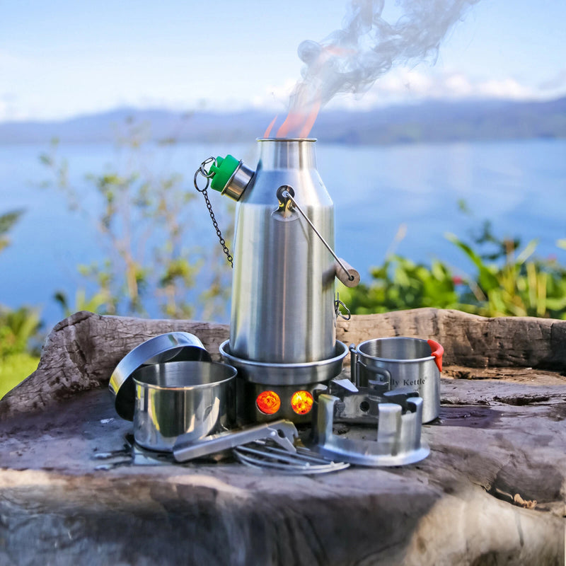 Kelly Kettle Trekker Stainless Steel Kit | 20oz Kettle, Cook Set & Hobo Stove | Solo Camping System