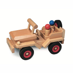 Wooden Jeep Toy | Steerable, 2 Figures | Fagus | 11"