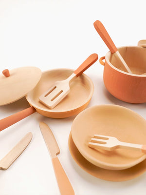 Wooden Play Kitchen Set | 14-Piece | Flower Print | Age 3+