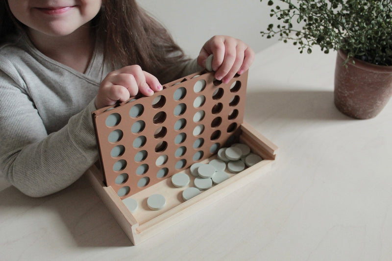Wooden 4 in a Row Game | Dusty Blue | Travel Size