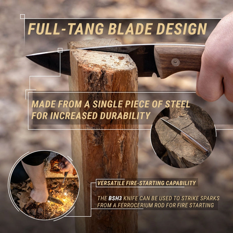 BSH3 Bushcraft Knife | Walnut Handle + Leather Sheath
