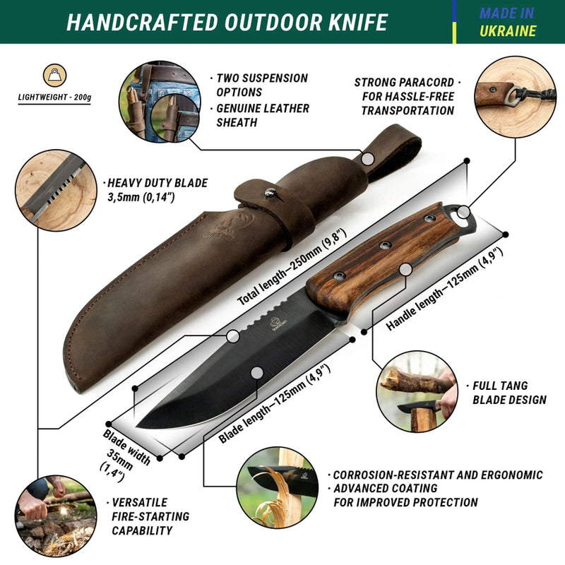 BSH4 Dusk Bushcraft Knife | Walnut Handle + Leather Sheath