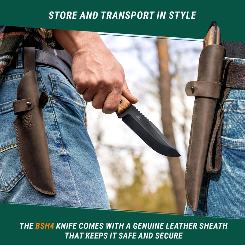 BSH4 Dusk Bushcraft Knife | Walnut Handle + Leather Sheath
