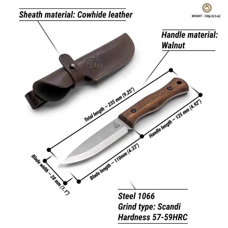 BSH6 Breeze Bushcraft Knife | Walnut Handle + Leather Sheath
