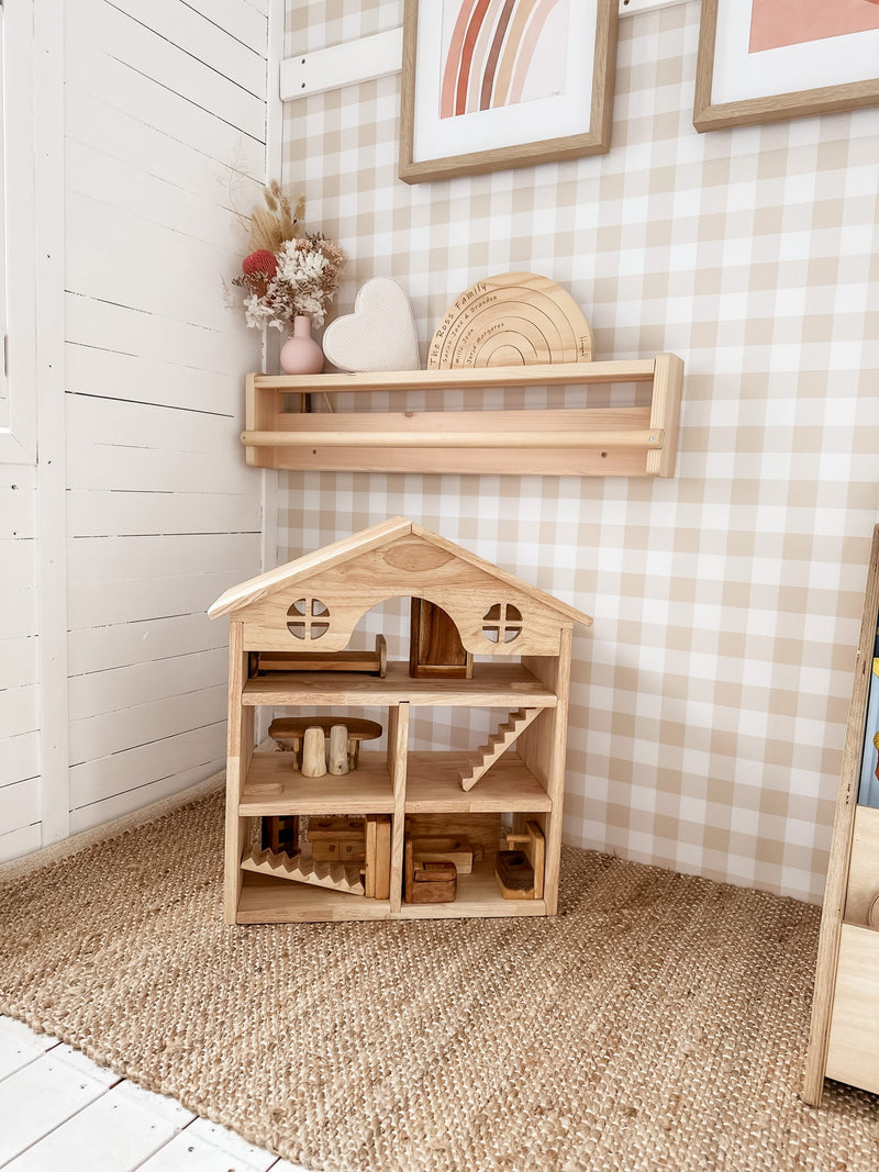 Classic Wooden Dollhouse | 3-Story | Rubberwood | 46.5 × 19 × 50 cm