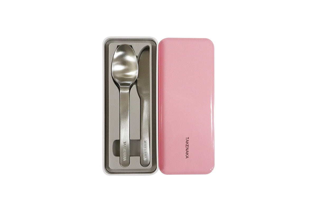 Candy Pink Takenaka cutlery case with utensils