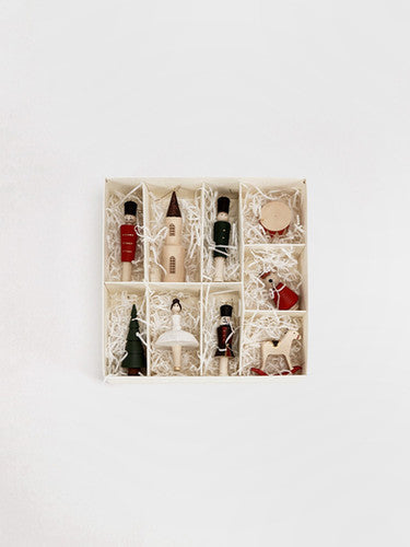 Christmas Ornaments | Hand-Painted Linden Wood | Set of 9 | SABO concept