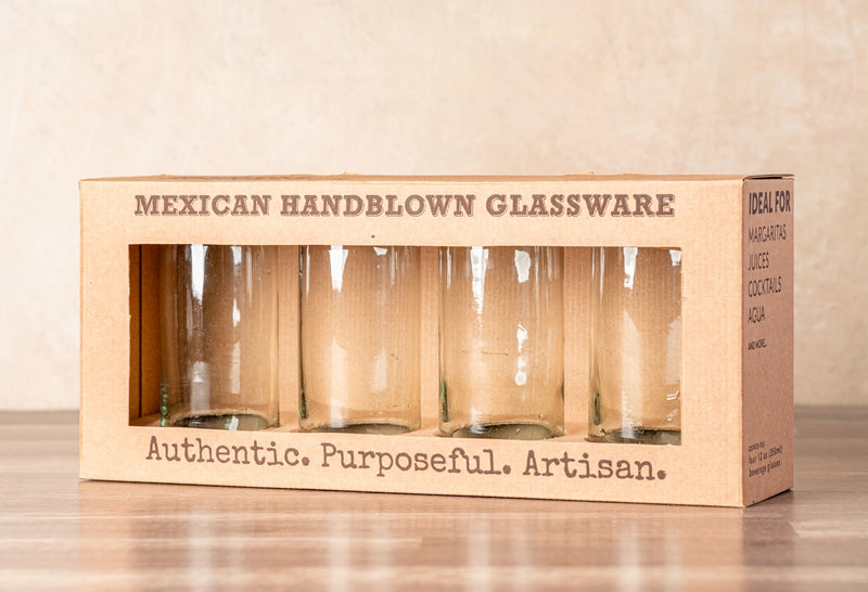 Handblown Clear Highball Glasses | Set of 4, 16 oz