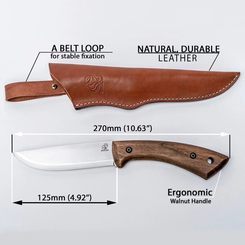 BSH1 Bushcraft Knife | Walnut Handle + Leather Sheath
