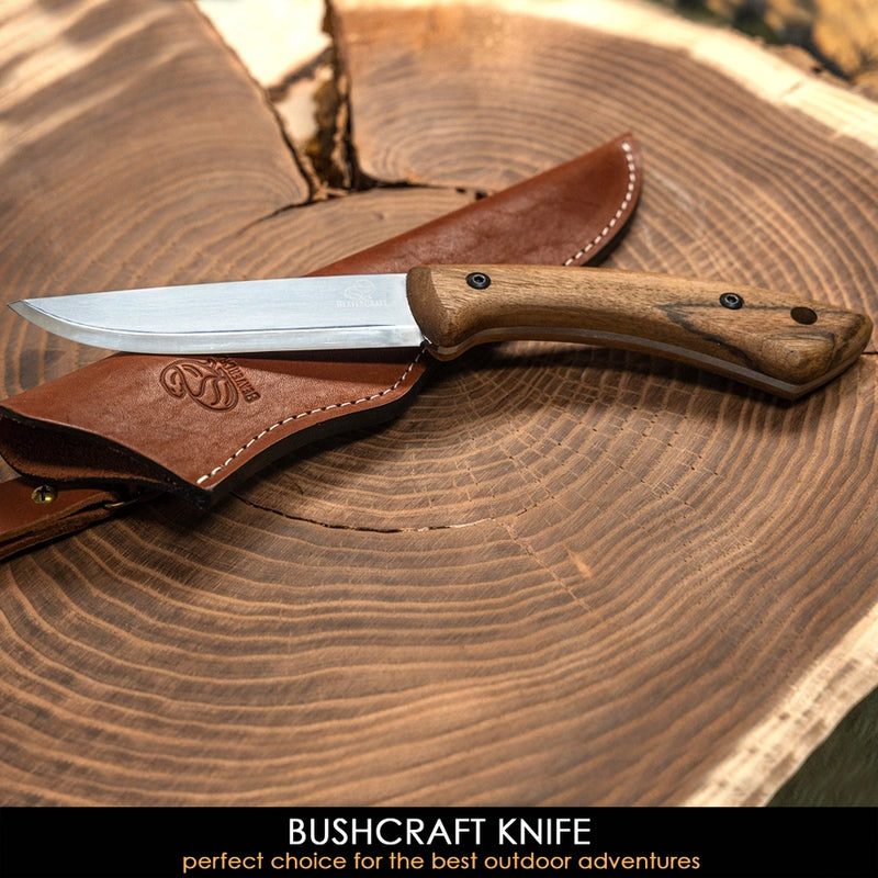 BSH1 Bushcraft Knife | Walnut Handle + Leather Sheath