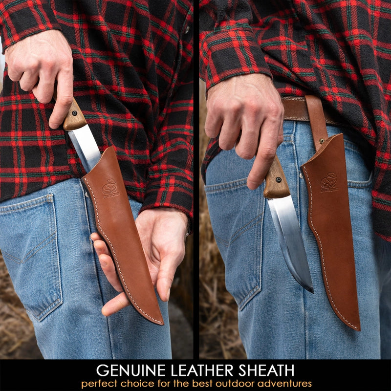 BSH1 Bushcraft Knife | Walnut Handle + Leather Sheath