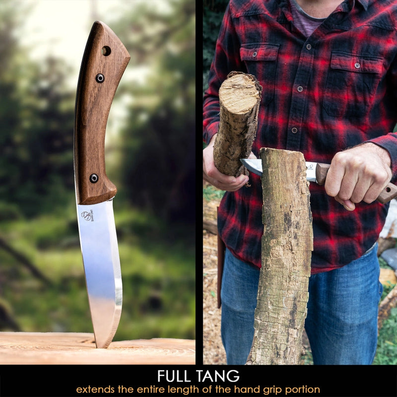 BSH1 Bushcraft Knife | Walnut Handle + Leather Sheath