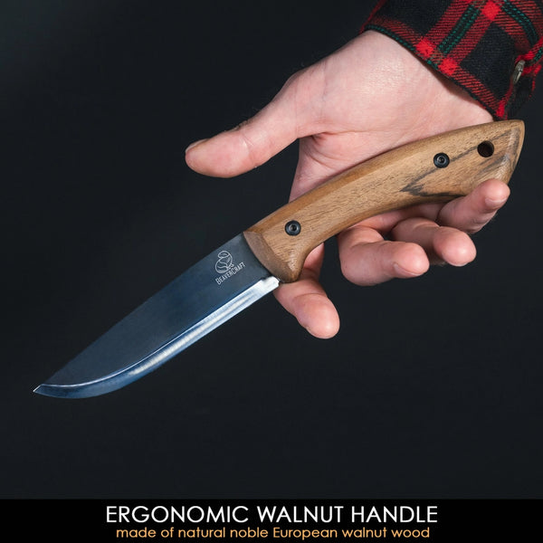BeaverCraft BSH1 Bushcraft Knife — full-tang 1066 carbon steel, walnut handle