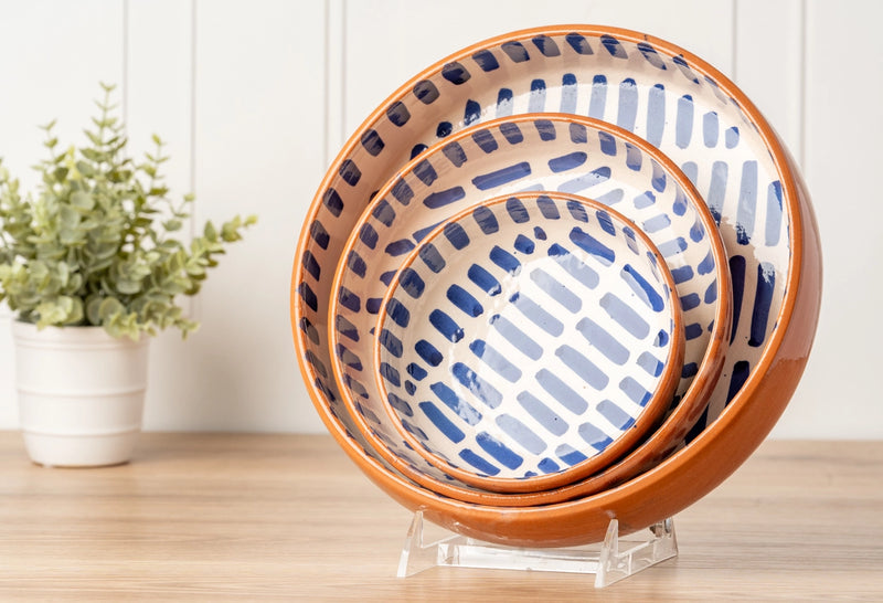 Moroccan Nesting Dish Set | Blue Stripe | Handmade | Set of 3