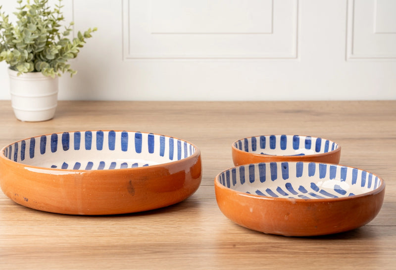 Moroccan Nesting Dish Set | Blue Stripe | Handmade | Set of 3