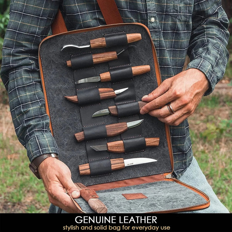 S50X Deluxe Wood Carving Set | 9 Tools with Leather Bag