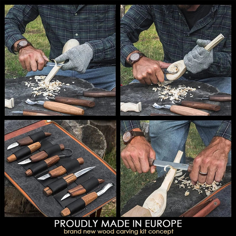 S50X Deluxe Wood Carving Set | 9 Tools with Leather Bag